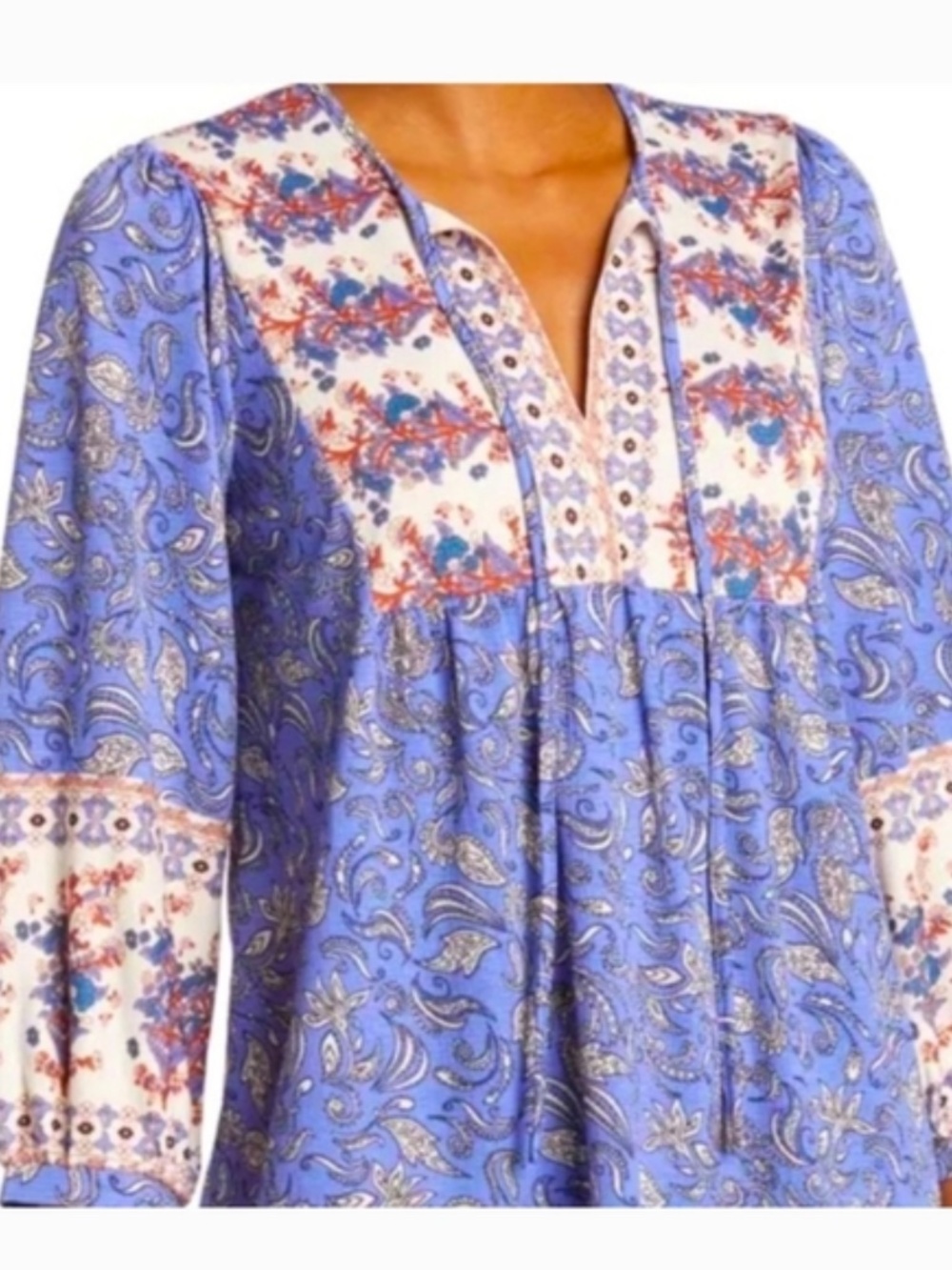 Melloday Blue Paisley Peasant Blouse
